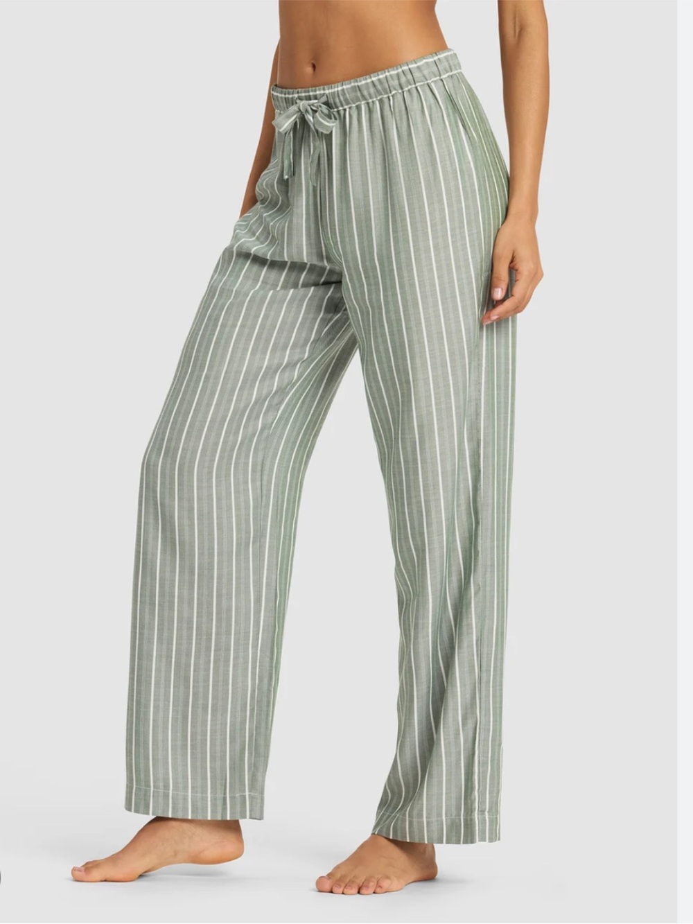 COZY EARTH Soft Woven Lightweight Pajama Pant Green/WhiteStripe M Lounge Comfy
